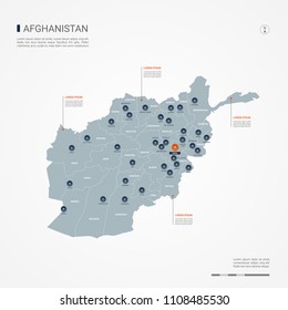 Afghanistan map with borders, cities, capital Kabul and administrative divisions. Infographic vector map. Editable layers clearly labeled.