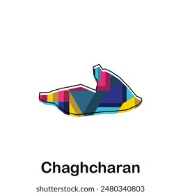 Afghanistan map with capital City of Chaghcharan, colorful geometric and abstract design template