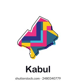 Afghanistan map with capital City of Kabul, colorful geometric and abstract design template