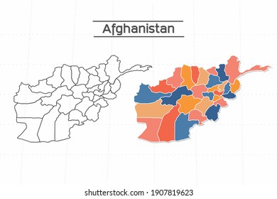 Afghanistan map city vector divided by colorful outline simplicity style. Have 2 versions, black thin line version and colorful version. Both map were on the white background.