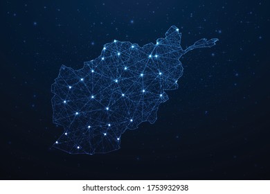 Afghanistan Map Connection. Abstrakte digitale Technologie 3D Mesh Polygonal Network Line, Design Sphere, Dot und Struktur auf dunklem Hintergrund. Vektorgrafik EPS10.