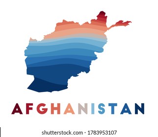 Afghanistan map. Map of the country with beautiful geometric waves in red and blue colors. Vivid Afghanistan shape. Vector illustration.