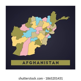Afghanistan map. Country poster with regions. Shape of Afghanistan with country name. Awesome vector illustration.