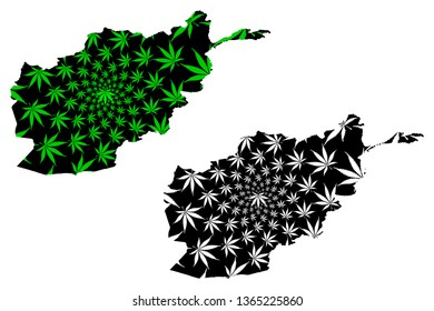 Afghanistan - map is designed cannabis leaf green and black, Islamic Republic of Afghanistan map made of marijuana (marihuana,THC) foliage,