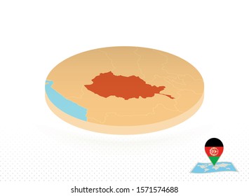 Afghanistan map designed in isometric style, orange circle map of Afghanistan for web, infographic and more.