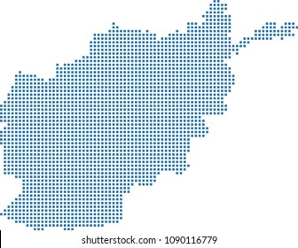Afghanistan map dots vector outline blue background. Dotted map of Afghanistan. Creative pixel art map of Aghanistan with highly detailed border prepared by a map expert