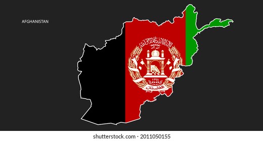 Afghanistan map with flag decoration on dark grey background.
