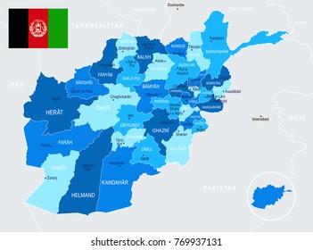 Afghanistan map and flag - High Detailed Vector Illustration