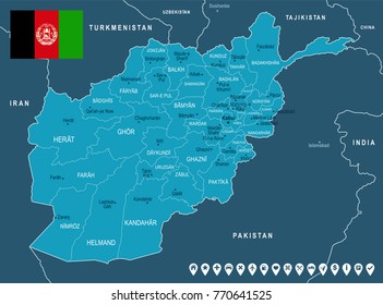 Afghanistan map and flag - High Detailed Vector Illustration