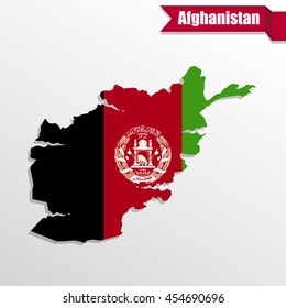 Afghanistan map with flag inside and ribbon