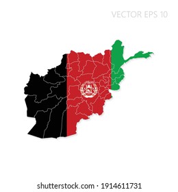 Afghanistan map with flag and shadow isolated on white background. Vector illustration EPS10.