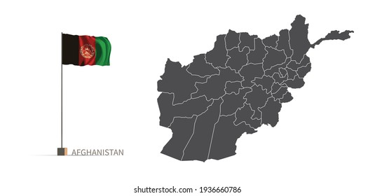 Afghanistan map. gray country vector map, and flag 3d illustration.