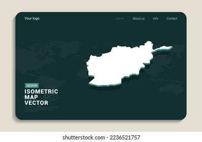 Afganistán mapea el fondo verde con vector isométrico. Plantilla de diseño de banners Web.