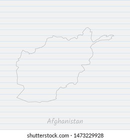 Afghanistan map hand drawn gray outline on notebook background. Vector Illustration EPS10.