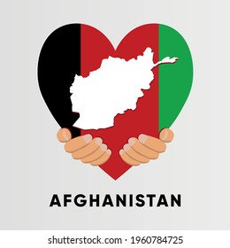 Afghanistan Map in heart shape hold by hands vector illustration design
