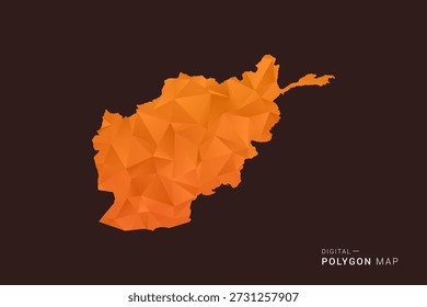 Mapa de Afganistán - bajo Vector de polígono polivinílico, silueta triangulada geométrica en tonos naranja y marrón oscuro, estilo infográfico moderno limpio, fondo aislado.