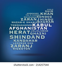 Afghanistan map made with name of cities - vector illustration