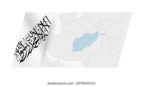 Afghanistan map in modern style with flag of Afghanistan on left side. Vector illustration of a map.