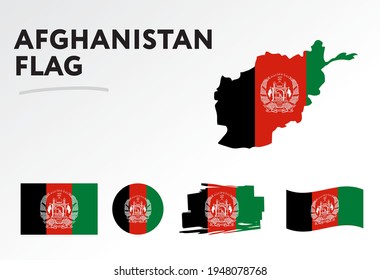 Afghanistan map on Afghanistan flag vector. Circle icon. Brush stroke. Template for independence day.  A set of flags. 