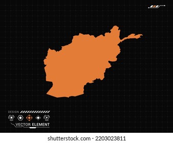 Afghanistan map of orange digital frame HUD, GUI, UI interface technology radar vector.