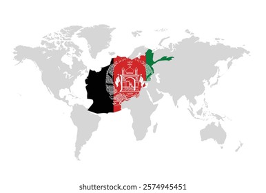 Afghanistan map overlaid on a world map, symbolizing its global presence and significance