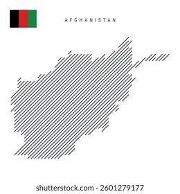 Afghanistan map from pattern of black slanted parallel lines. Flat vector illustration isolated on white