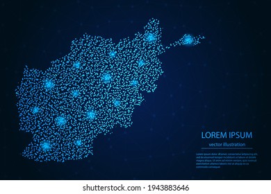 Afghanistan map from point blue and glowing stars on a dark background. Vector eps 10.