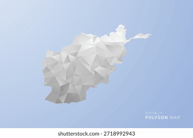 Mapa do Afeganistão - estilo polígono vetor ilustração em tom cinza, branco e azul, baixo-poli design geométrico, silhueta mínima, adequado para infográfico e design moderno.