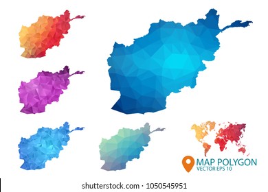 Afghanistan Map - Set of geometric rumpled triangular low poly style gradient graphic background , Map world polygonal design for your . Vector illustration eps 10.