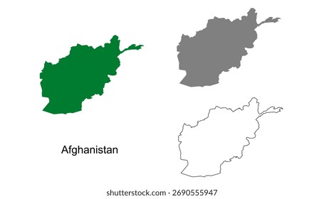 Afghanistan-Kartensatz. Afghanistan-Kartenvektor. Afghanistan-Karte auf Grün, Grau und Umriss