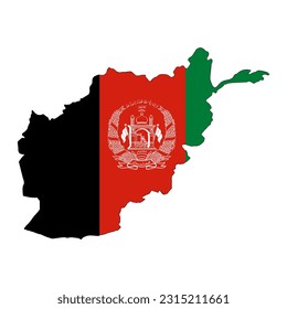 Afghanistan map silhouette with flag  isolated on white background