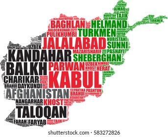 Afghanistan map silhouette vector tag cloud