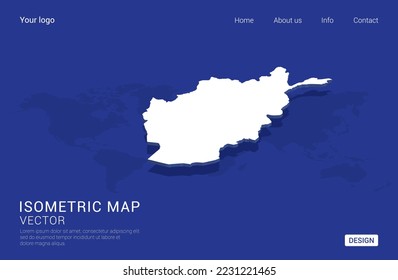 Afghanistan map white on dark blue background 3d isometric vector illustration.