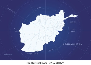 Afghanistan Map - World Map International vector template with High detailed and white color including circle line on blue background for design, infographic, website - Vector illustration eps 10