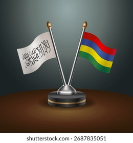 Afghanistan and Mauritius table flags relation  with gradient backgrund. Vector Illustration