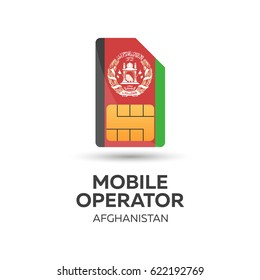 Afghanistan mobile operator. SIM card with flag. Vector illustration