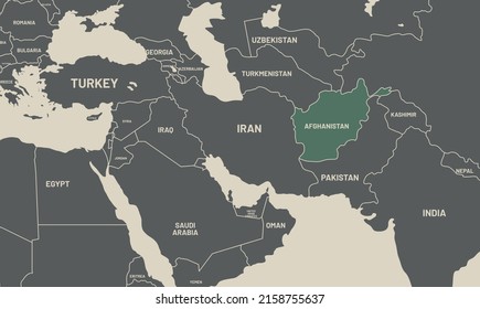Afghanistan auf der Weltkarte. Afghanistan hat sich anders gefärbt als andere Länder. Vektorgrafik-Design