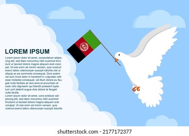 Afghanistan peace concept with text area, Dove of Peace bird with Afghanistan flag in its beak, dove flying in the clouds, vector illustration design, Afghanistan peace day template, freedom idea