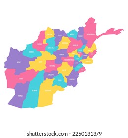 Afghanistan political map of administrative divisions - provinces. Colorful vector map with labels.