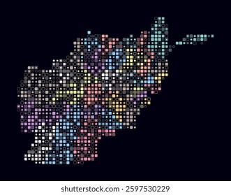Afghanistan, shape of the country build of colored cells. Digital style map of the Afghanistan on dark background. Small size rounded square blocks. Creative vector illustration.