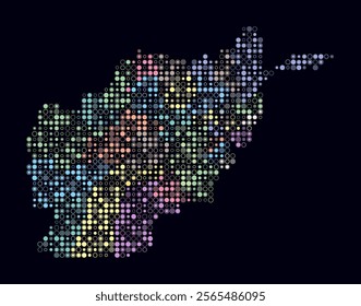 Afghanistan, shape of the country built of colored cells. Digital style map of Afghanistan on a dark background. Small size circle blocks. Creative vector illustration.