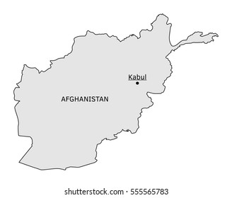Afghanistan silhouette map with Kabul capital isolated on white