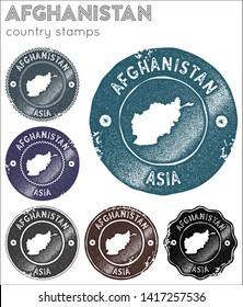 Afghanistan stamps collection. Rubber stamps with country map silhouette. Afghanistan logo. Vector illustration.