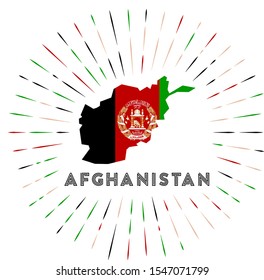 Afghanistan sunburst badge. The country sign with map of Afghanistan with Afghan flag. Colorful rays around the logo. Vector illustration.