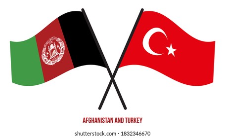 Afghanistan and Turkey Flags Crossed And Waving Flat Style. Official Proportion. Correct Colors.