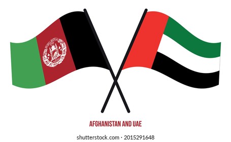 Afghanistan and UAE Flags Crossed And Waving Flat Style. Official Proportion. Correct Colors.