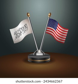 Afghanistan and United States table flags with gradient backgrund. Vector Illustration
