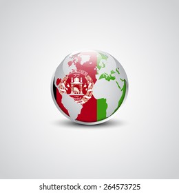 Afghanistan Vector flag button | Abstract glossy globe in background. Vector illustration, EPS 10.