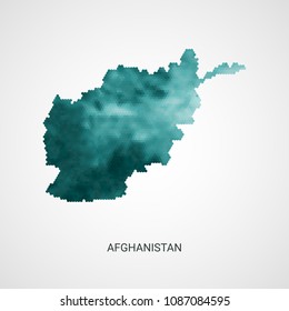 Afghanistan vector map - blue geometric gradient graphic background from hexagon dots.