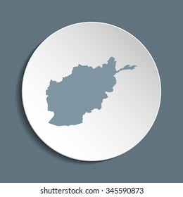 Afghanistan vector map on a paper circle. Cut out from white paper icon map of Afghanistan. Vector icon map of Afghanistan on dark background. Paper cut style country map. 